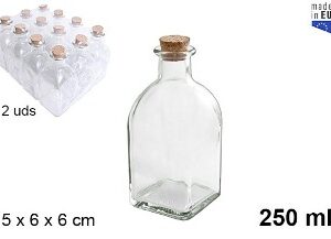 Pack 24 Botellas Cristal Cuadrada Natural c/tapón Corcho 500ml / Medidas  26x6,5x6,5cm
